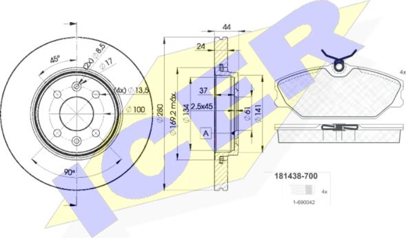 Icer 31438-7829 - Комплект гальм, дисковий гальмівний механізм autozip.com.ua