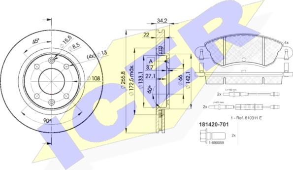 Icer 31420-4750 - Комплект гальм, дисковий гальмівний механізм autozip.com.ua