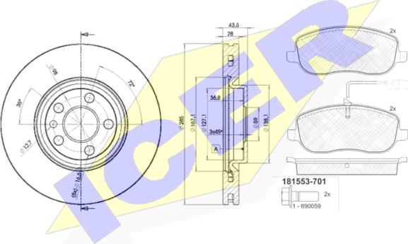 Icer 31553-4678 - Комплект гальм, дисковий гальмівний механізм autozip.com.ua