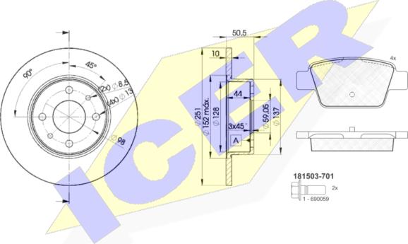 Icer 31503-4070 - Комплект гальм, дисковий гальмівний механізм autozip.com.ua