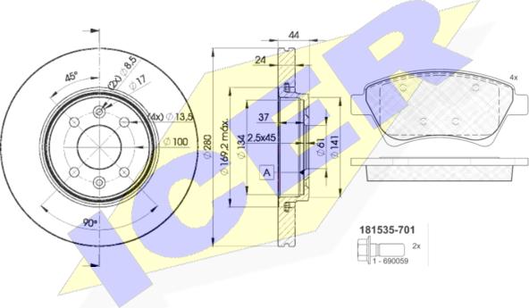 Icer 31535-7829 - Комплект гальм, дисковий гальмівний механізм autozip.com.ua
