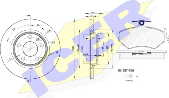Icer 31157-5301 - Комплект гальм, дисковий гальмівний механізм autozip.com.ua