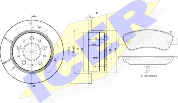 Icer 31804-3806 - Комплект гальм, дисковий гальмівний механізм autozip.com.ua