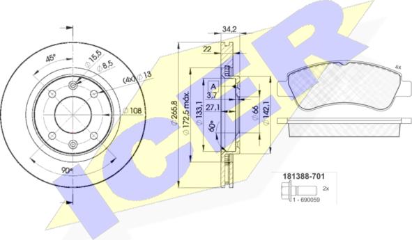 Icer 31388-4750 - Комплект гальм, дисковий гальмівний механізм autozip.com.ua