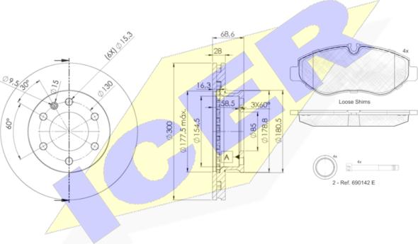 Icer 31786-0190 - Комплект гальм, дисковий гальмівний механізм autozip.com.ua