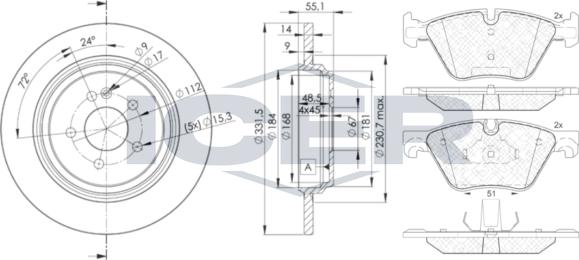 Icer 32002-3555 - Комплект гальм, дисковий гальмівний механізм autozip.com.ua