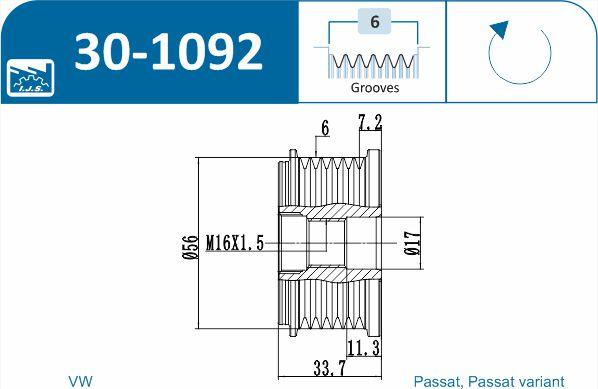 IJS GROUP 30-1092 - Ремінний шків, генератор autozip.com.ua