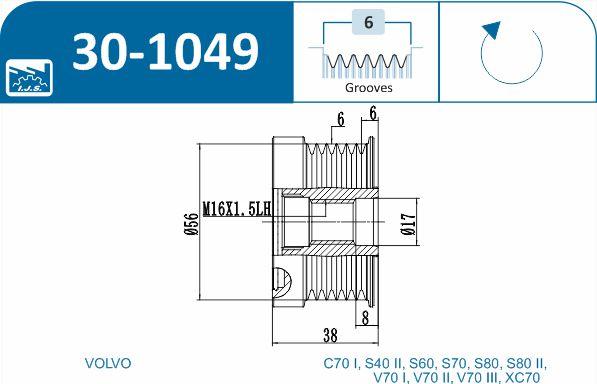 IJS GROUP 30-1049 - Ремінний шків, генератор autozip.com.ua