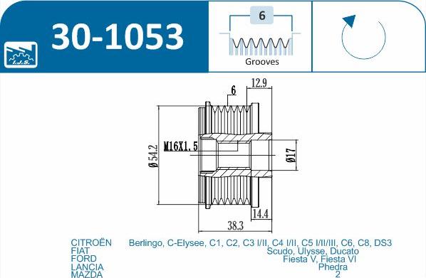 IJS GROUP 30-1053 - Ремінний шків, генератор autozip.com.ua