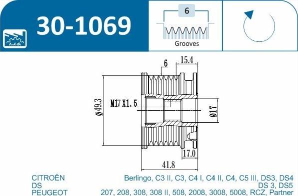 IJS GROUP 30-1069 - Ремінний шків, генератор autozip.com.ua