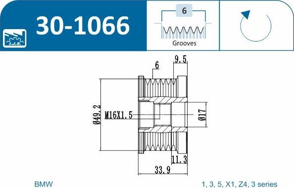IJS GROUP 30-1066 - Ремінний шків, генератор autozip.com.ua