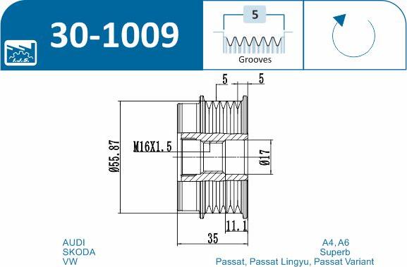 IJS GROUP 30-1009 - Ремінний шків, генератор autozip.com.ua