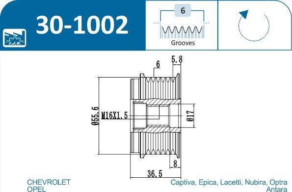 IJS GROUP 30-1002 - Ремінний шків, генератор autozip.com.ua