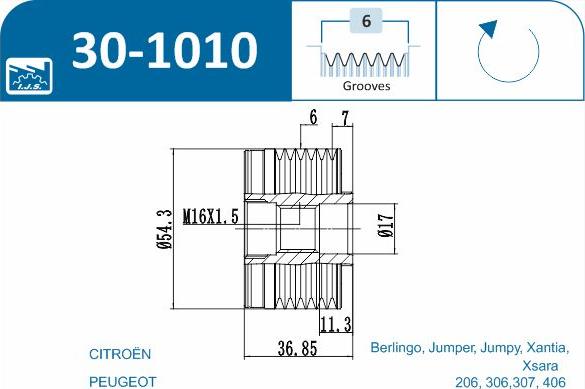 IJS GROUP 30-1010 - Ремінний шків, генератор autozip.com.ua