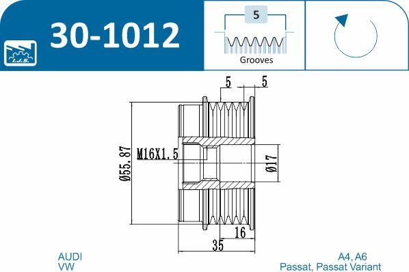 IJS GROUP 30-1012 - Ремінний шків, генератор autozip.com.ua