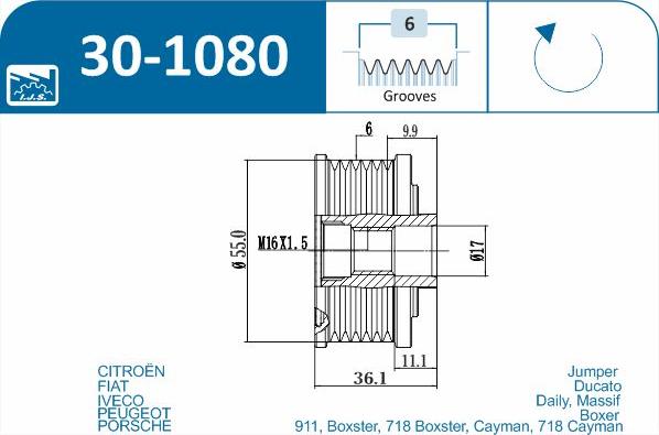 IJS GROUP 30-1080 - Ремінний шків, генератор autozip.com.ua