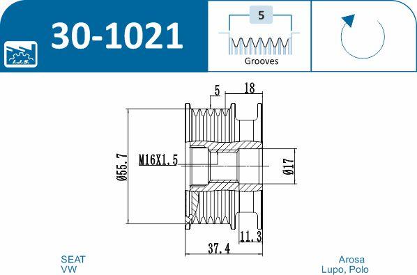 IJS GROUP 30-1021 - Ремінний шків, генератор autozip.com.ua