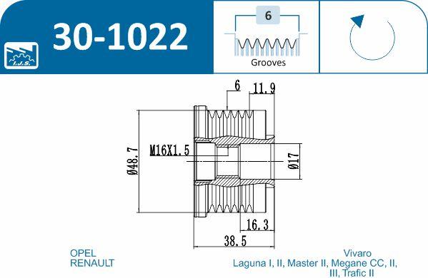 IJS GROUP 30-1022 - Ремінний шків, генератор autozip.com.ua