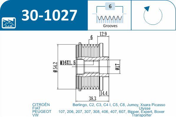 IJS GROUP 30-1027 - Ремінний шків, генератор autozip.com.ua