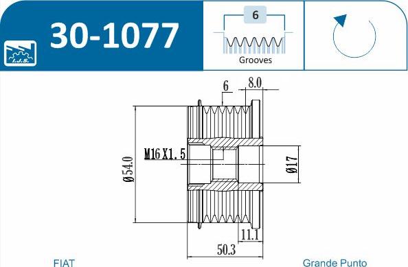 IJS GROUP 30-1077 - Ремінний шків, генератор autozip.com.ua