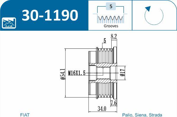 IJS GROUP 30-1190 - Ремінний шків, генератор autozip.com.ua