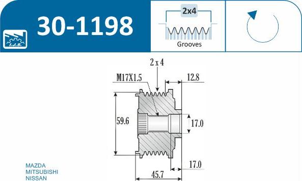 IJS GROUP 30-1198 - Ремінний шків, генератор autozip.com.ua