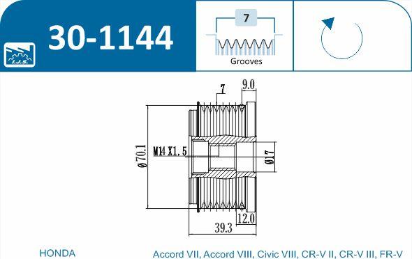 IJS GROUP 30-1144 - Ремінний шків, генератор autozip.com.ua