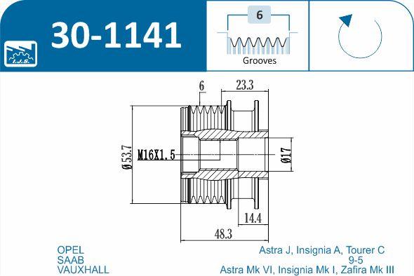 IJS GROUP 30-1141 - Ремінний шків, генератор autozip.com.ua