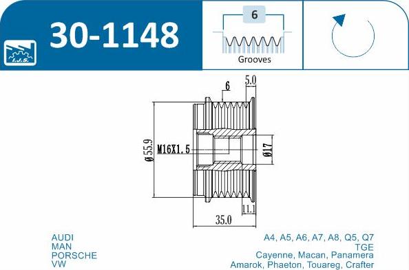 IJS GROUP 30-1148 - Ремінний шків, генератор autozip.com.ua