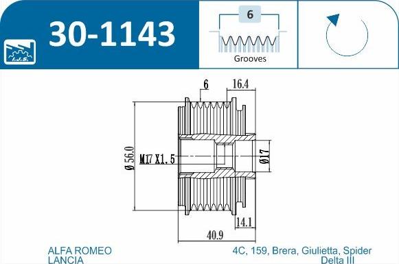 IJS GROUP 30-1143 - Ремінний шків, генератор autozip.com.ua