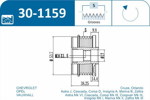 IJS GROUP 30-1159 - Ремінний шків, генератор autozip.com.ua