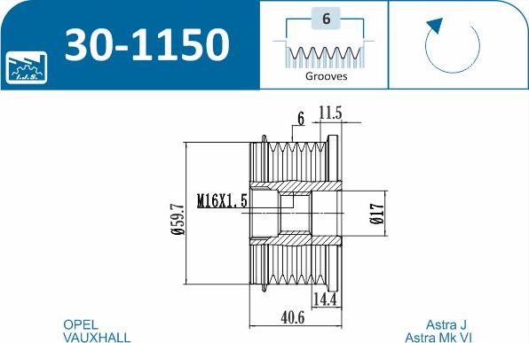 IJS GROUP 30-1150 - Ремінний шків, генератор autozip.com.ua