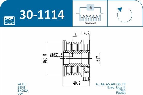 IJS GROUP 30-1114 - Ремінний шків, генератор autozip.com.ua