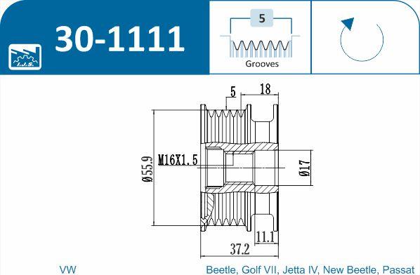 IJS GROUP 30-1111 - Ремінний шків, генератор autozip.com.ua