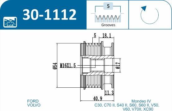 IJS GROUP 30-1112 - Ремінний шків, генератор autozip.com.ua