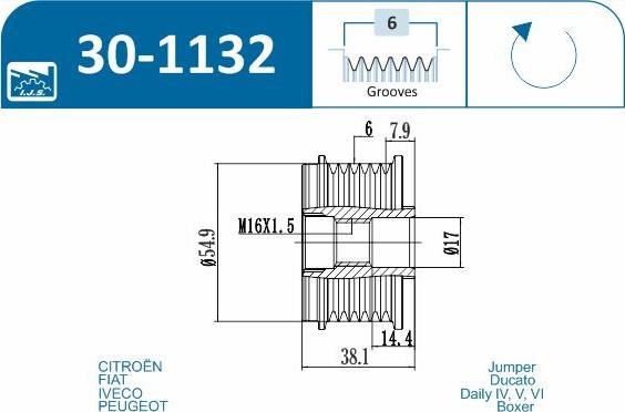 IJS GROUP 30-1132 - Ремінний шків, генератор autozip.com.ua