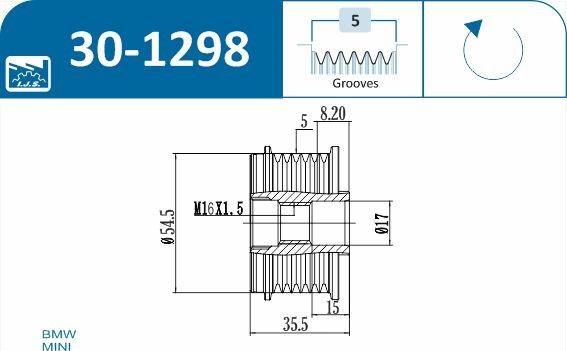 IJS GROUP 30-1298 - Ремінний шків, генератор autozip.com.ua