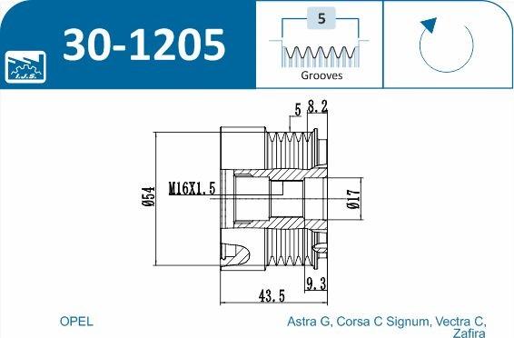 IJS GROUP 30-1205 - Ремінний шків, генератор autozip.com.ua