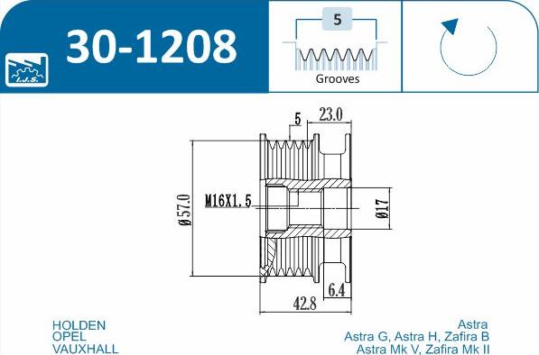 IJS GROUP 30-1208 - Ремінний шків, генератор autozip.com.ua