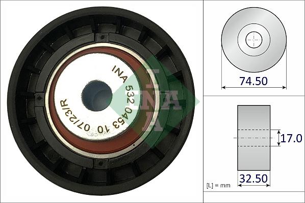 INA 532 0453 10 - Паразитний / провідний ролик, поліклиновий ремінь autozip.com.ua
