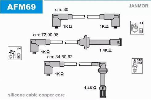 Janmor AFM69 - Комплект проводів запалювання autozip.com.ua