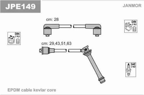 Janmor JPE149 - Комплект проводів запалювання autozip.com.ua