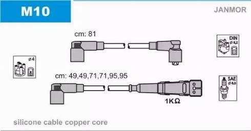 Janmor M10 - Комплект проводів запалювання autozip.com.ua