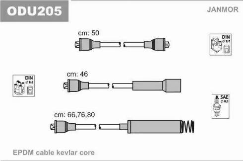 Janmor ODU205 - Комплект проводів запалювання autozip.com.ua