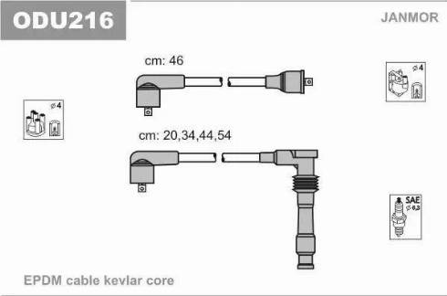 Janmor ODU216 - Комплект проводів запалювання autozip.com.ua
