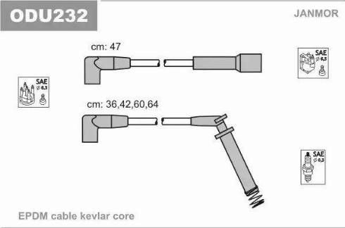 Janmor ODU232 - Комплект проводів запалювання autozip.com.ua