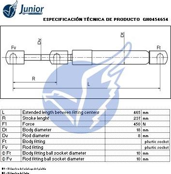 JUNIOR GH0454654 - Газова пружина, кришка багажник autozip.com.ua