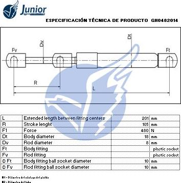 JUNIOR GH0482014 - Газова пружина, кришка багажник autozip.com.ua