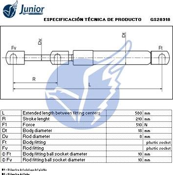 JUNIOR GS28918 - Газова пружина, кришка багажник autozip.com.ua