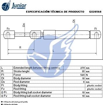 JUNIOR GS28568 - Газова пружина, кришка багажник autozip.com.ua